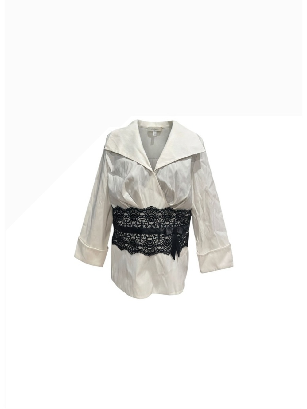 Jackie Jon White Blouse with Black Lace Waist Accent Size 14